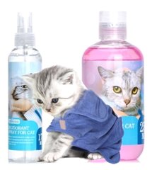 Shampoo en handdoeken kat