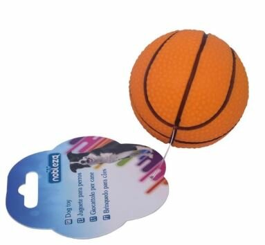 Hondenspeeltje in de vorm van een kleine basketbal.&nbsp; Dit leuke hondenspeelgoed is gemaakt van vinyl, 