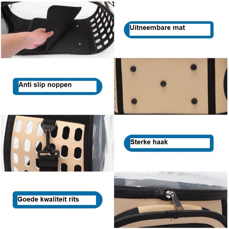 Katten draagtas - Tot 7 kg - 42x32x29 cm - Transparant - Beige