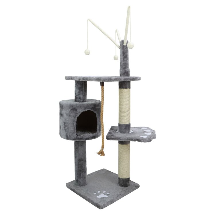 Nobleza Kattenmeubel met huisje en speeltjes - Grijs - 130 cm
