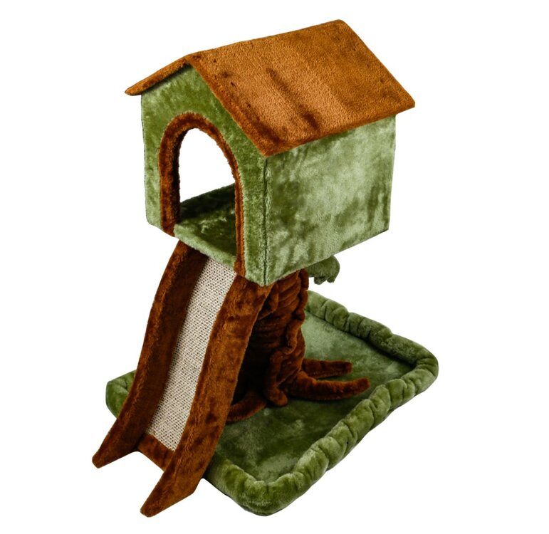 Nobleza Kattenmeubel met huisje en krabplank - Groen / bruin - 74 cm