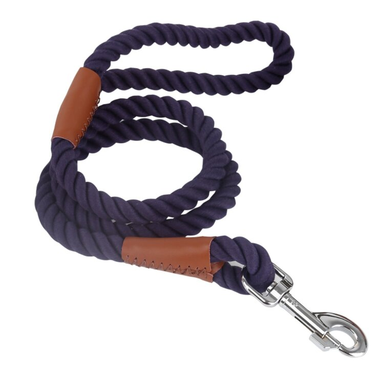 Hondenriem blauw touw met leer