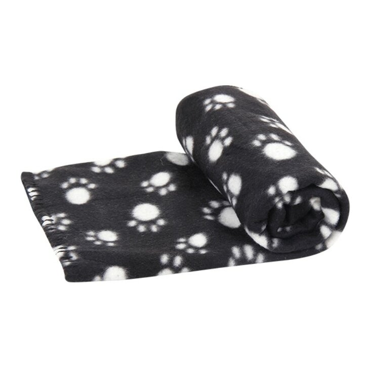 Nobleza Huisdierdeken - Fleece - Zwart met pootafdruk - Maat S - 75x75 cm