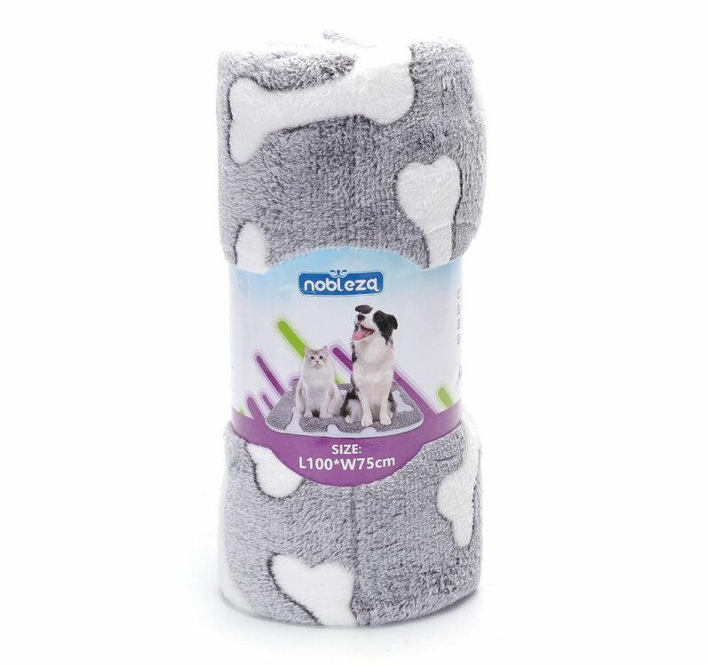 Nobleza Hondenkleed - Pluche - Grijs / wit - Maat L - 75x100 cm