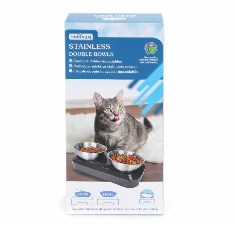 Nobleza Anti braak kattenvoerbak dubbel RVS