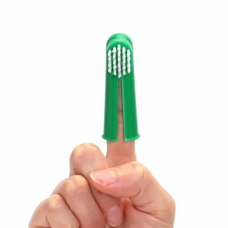 Met de vingertandenborstels kun je ook op een veilige manier de tanden poetsen