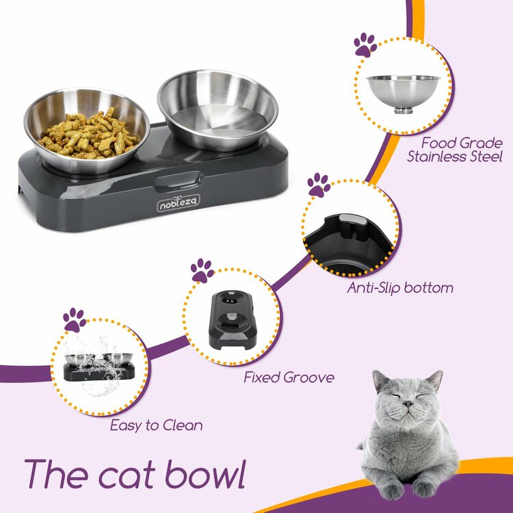 Nobleza Anti braak kattenvoerbak dubbel RVS