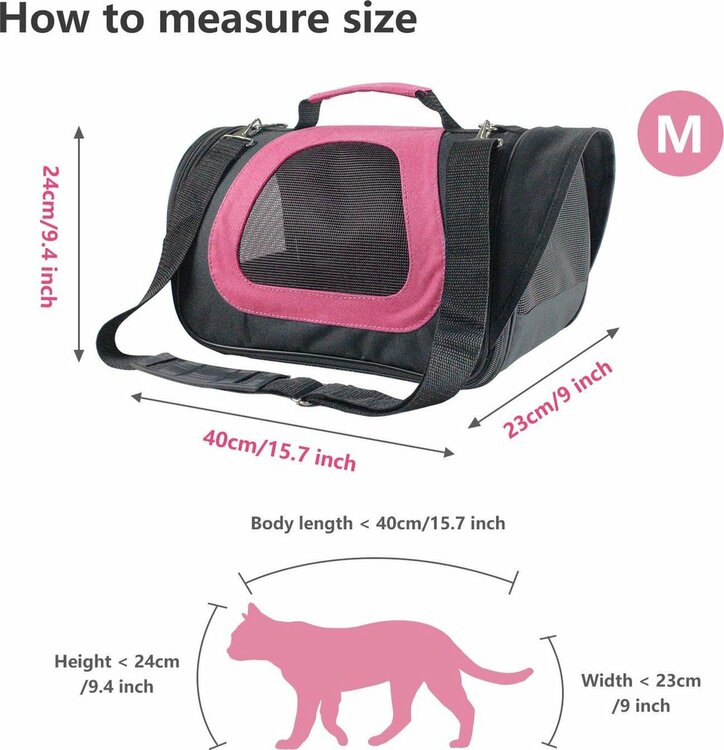 Nobleza Draagtas voor hond en kat tot 5 kg - 40x23x24 cm - Roze
