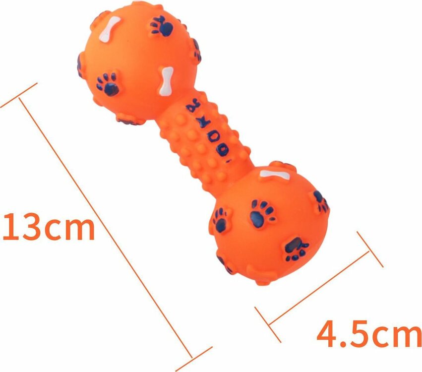 Hondenspeeltje in de vorm van een halter. Dit speelgoed voor honden is gemaakt van een duurzaam niet giftig