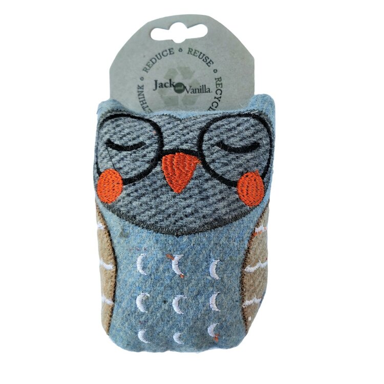Jack and Vanilla Hondenspeelgoed - Knuffel met piep en knisper - Gerecycled - Uil - 13 cm