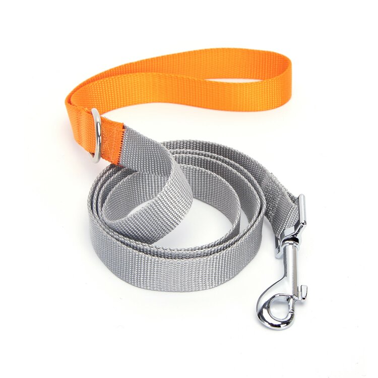 Hondenriem Nylon met ring voor poepzakjes grijs oranje