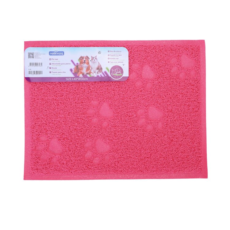 Mat rubber voor hond en kat roze rechthoek S