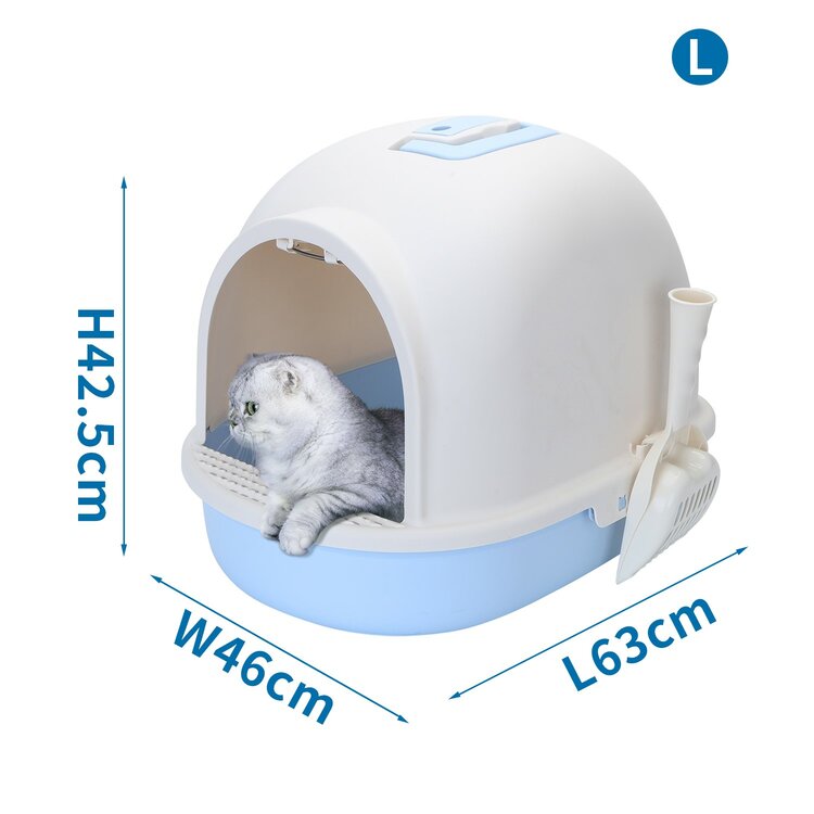 Nobleza Gesloten kattenbak met schepje - Maat L - 63x46x42 cm - Lichtblauw