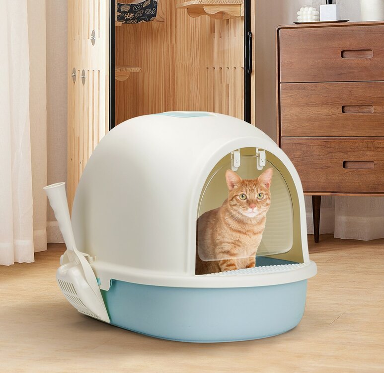 Nobleza Gesloten kattenbak met schepje - Maat L - 63x46x42 cm - Lichtblauw