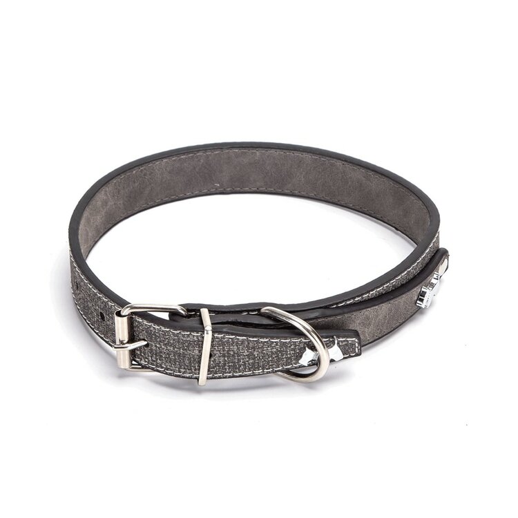 Luxe hondenhalsband grijs met bedels lengte 68 cm