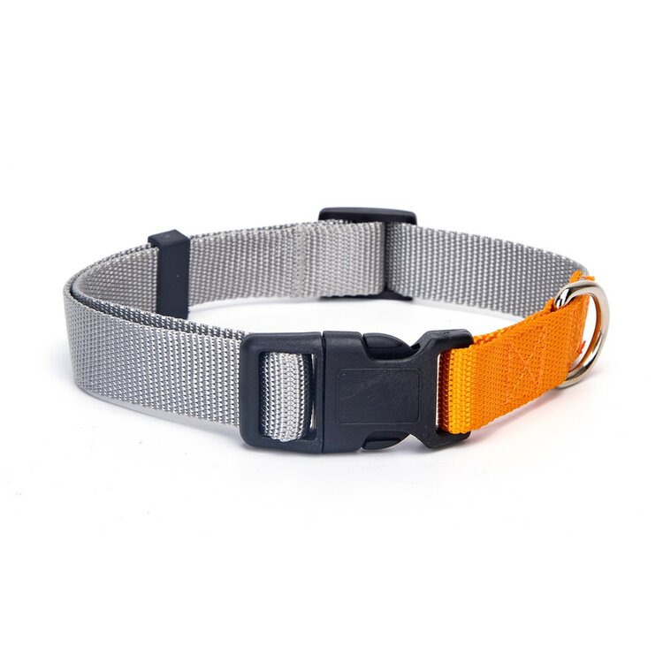 Halsband hond nylon grijs oranje