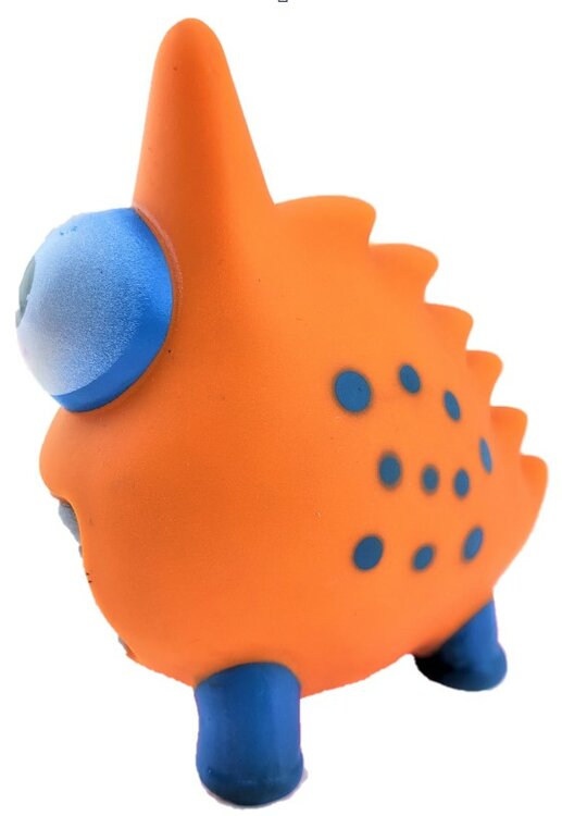 Dit leuke hondenspeelgoed in de vorm van een oranje monstertje is gemaakt van vinyl.