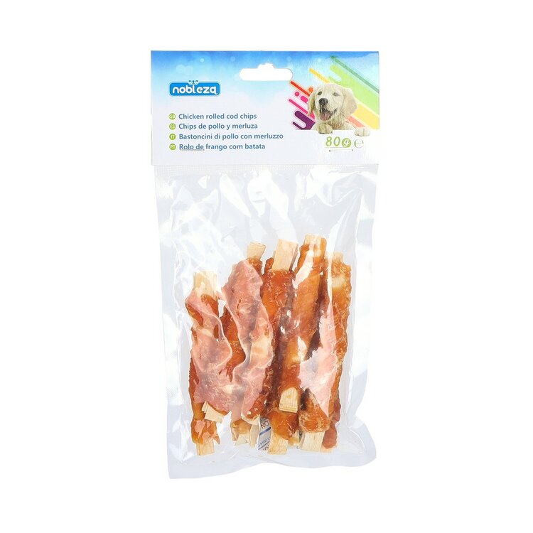 Nobleza Hondensnack - Kip gerolde kabeljauwstaafjes