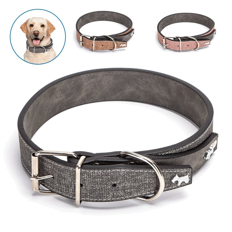 Stoere halsband voor honden met gesp 68 cm grijs