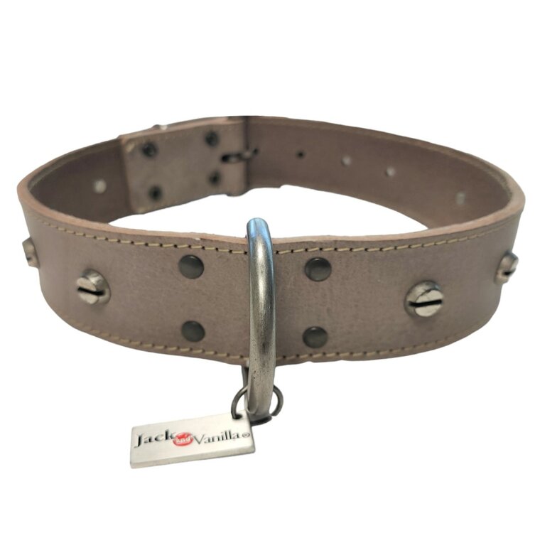 Hondenhalsband leer grijs M 50cm