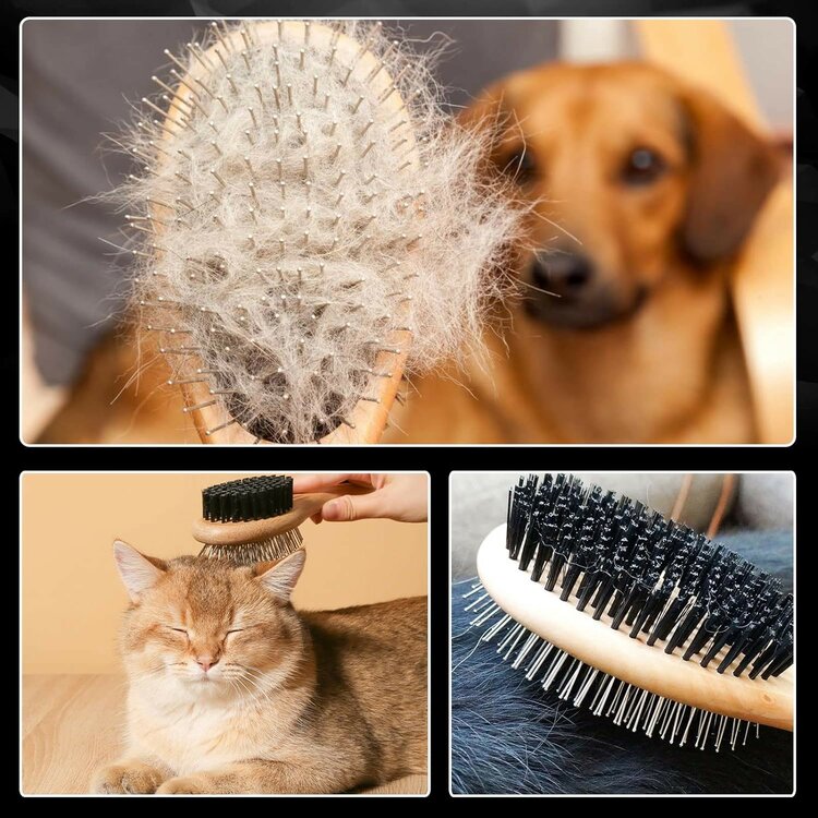 Nobleza Combiborstel met houten handvat - Voor hond en kat - Maat M