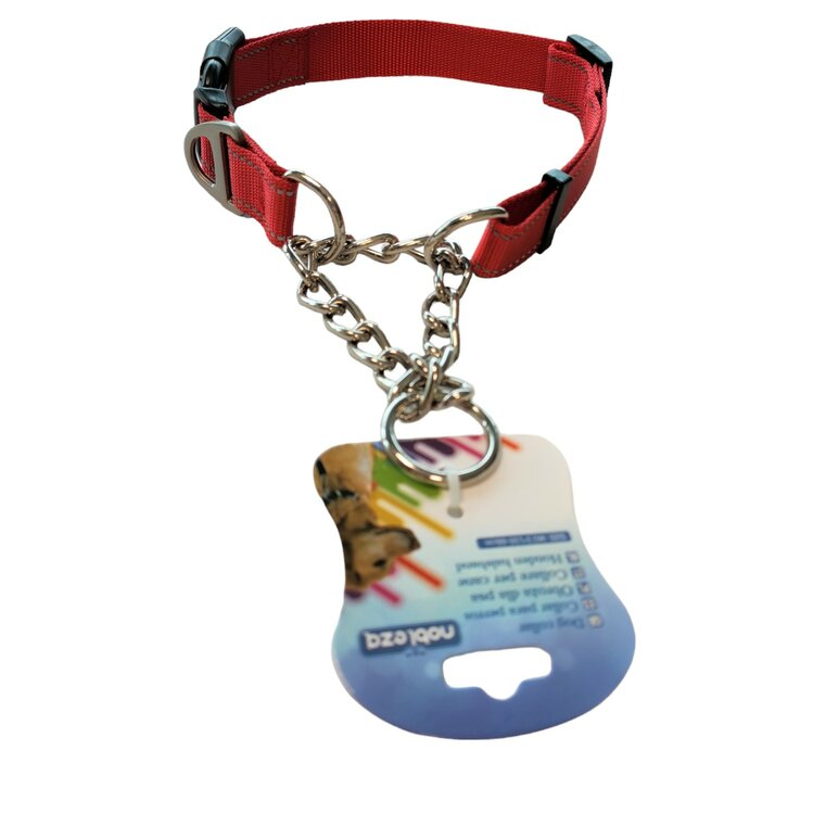 Nobleza Anti trek hondenhalsband - Nylon met ketting - Maat M