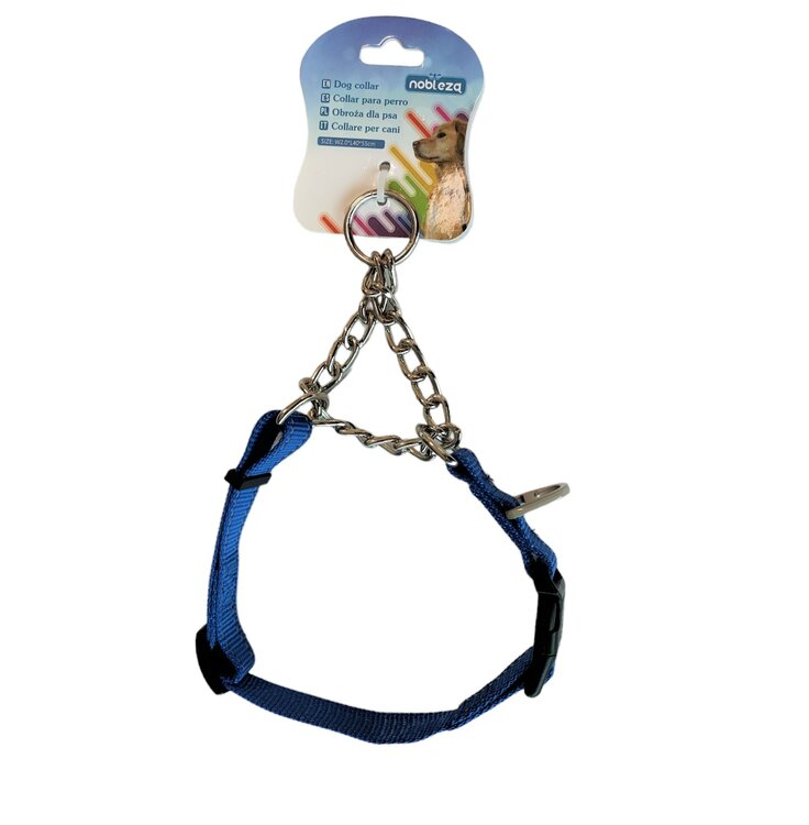 Nobleza Anti trek hondenhalsband - Nylon met ketting - Maat M