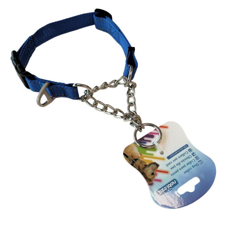 Nobleza Anti trek hondenhalsband - Nylon met ketting - Maat M