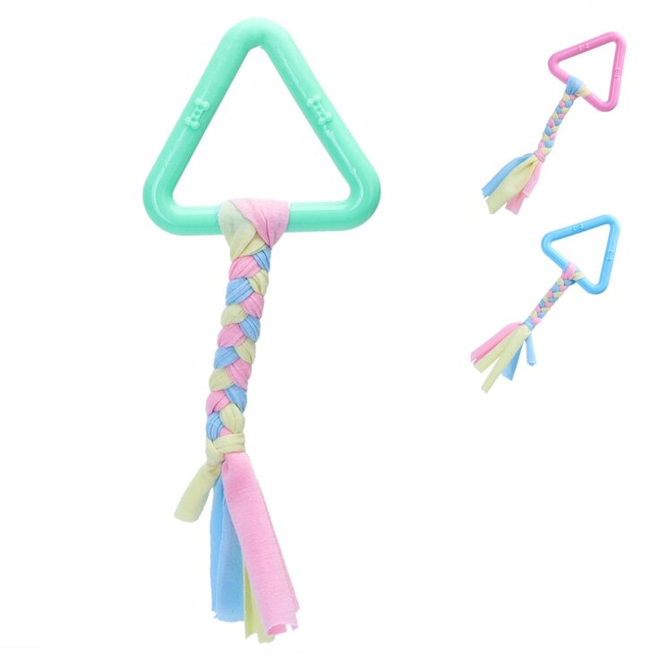 Puppyspeeltje - Rubber driehoek met flos