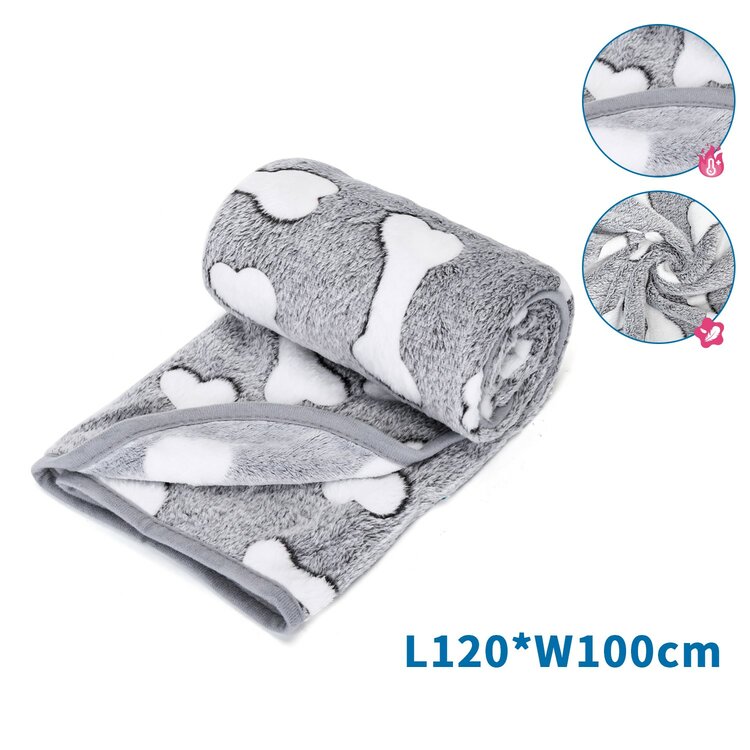 Nobleza Hondendeken - Fleece - Lichtgrijs met print - Maat L - 100x120 cm