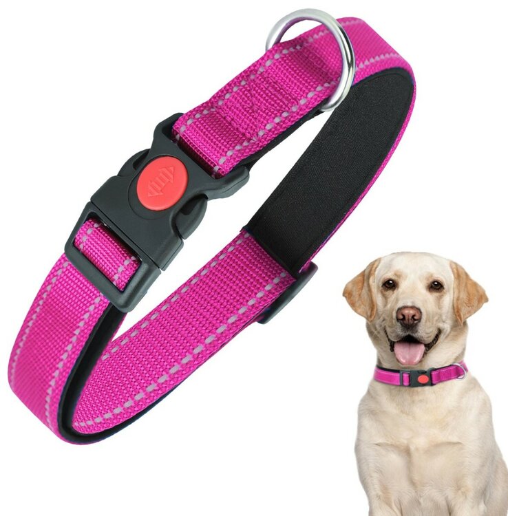 Nobleza Hondenhalsband met kliksluiting - Roze - Reflecterend - 60 cm