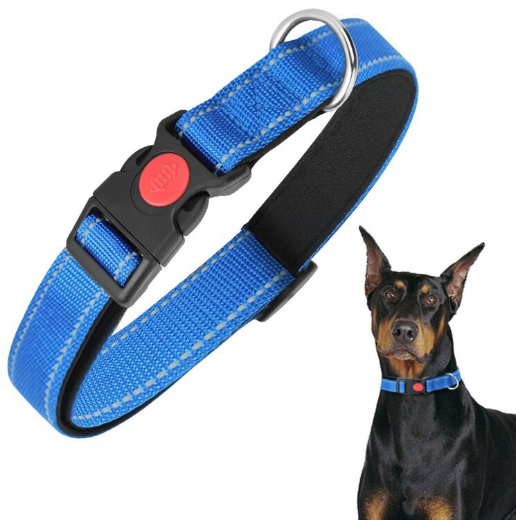 Nobleza Hondenhalsband met kliksluiting - Blauw - Reflecterend - 60 cm