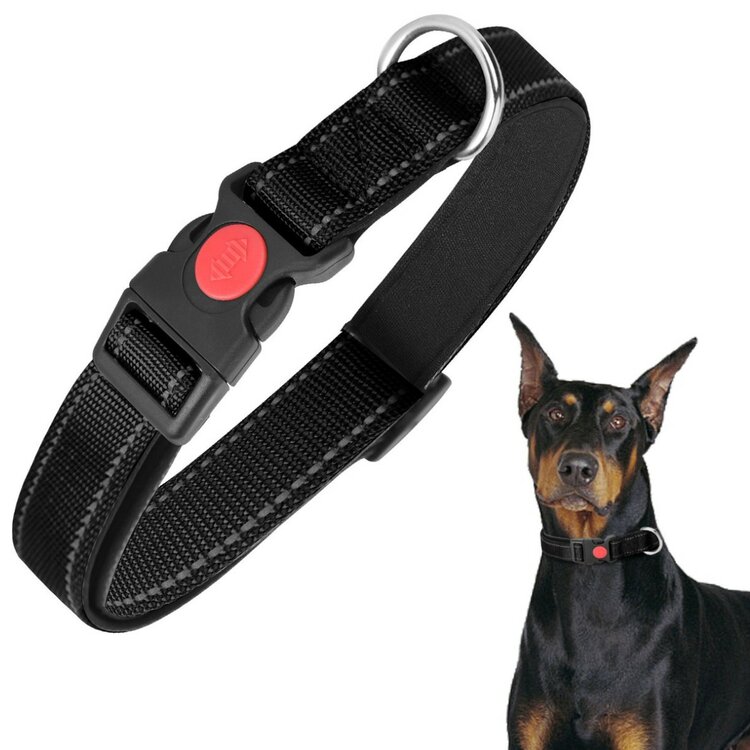 Nobleza Hondenhalsband met kliksluiting - Zwart - Reflecterend - 60 cm