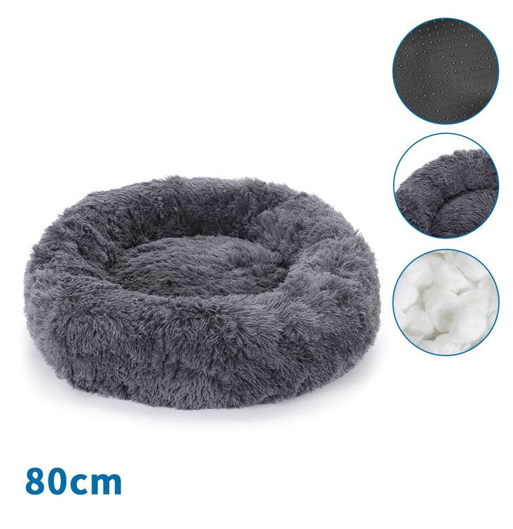 Nobleza Donut mand voor hond en kat - Fluffy - Grijs - 80 cm