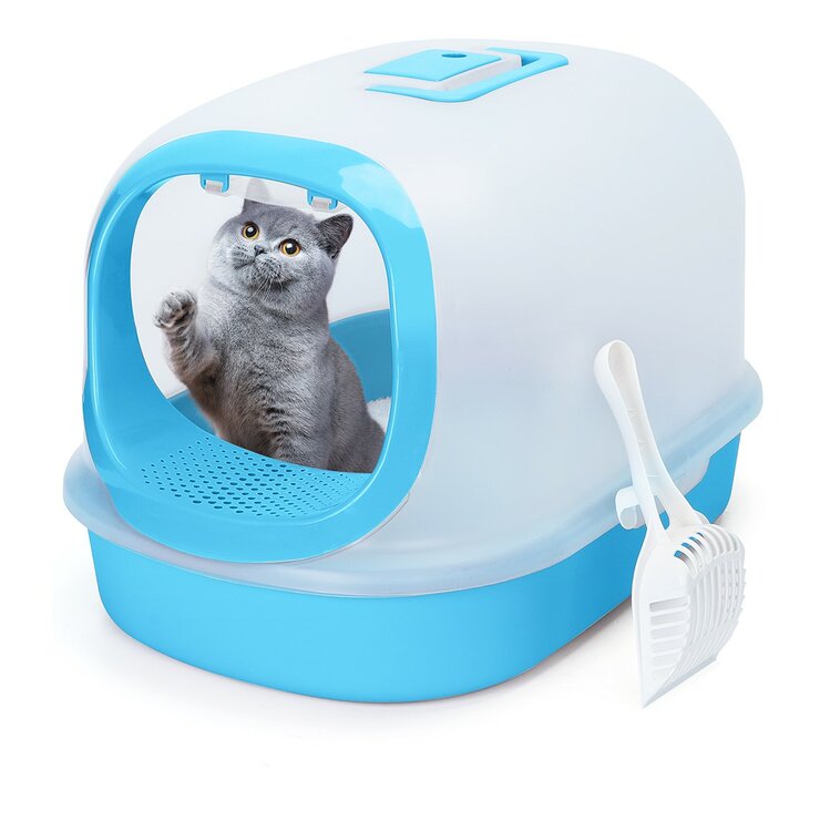 Gesloten kattenbak transparant blauw