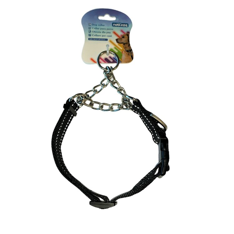Nobleza Anti trek hondenhalsband - Nylon met ketting - Maat M