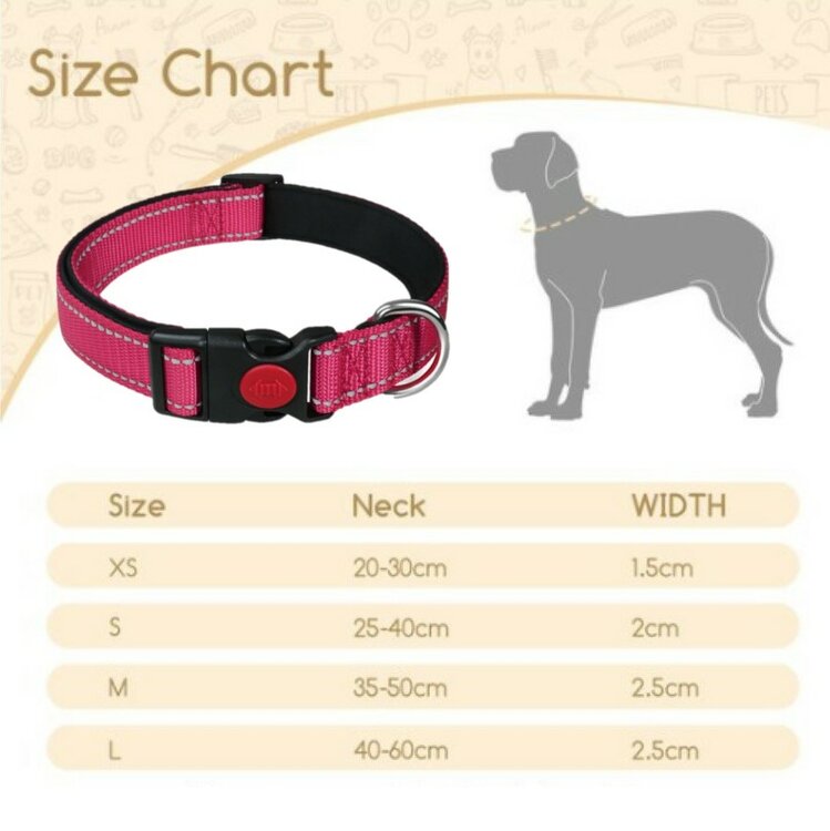 Nobleza Hondenhalsband met kliksluiting - Roze - Reflecterend - 30 cm