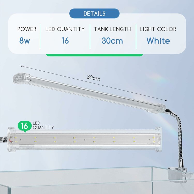 Nobleza Aquariumverlichting - Wit LED licht - Glas - Verstelbaar - 6 W