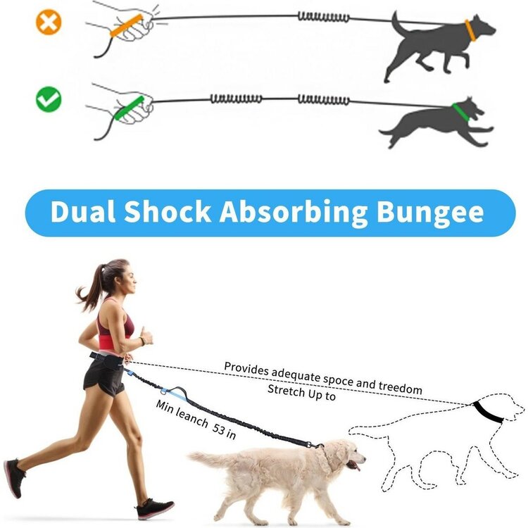 Nobleza Honden Joggingriem - Elastisch - Set met heupgordel