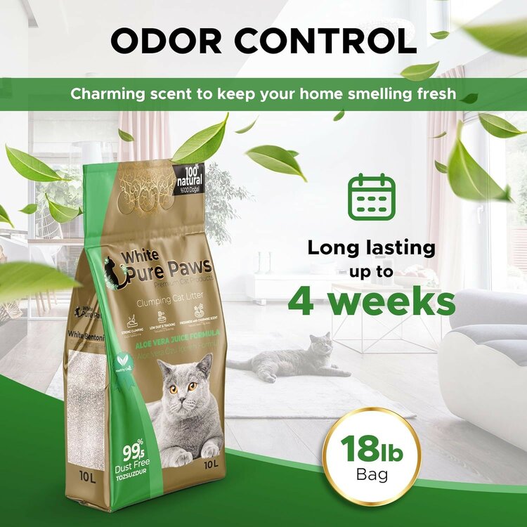 White Pure Paws Bentoniet Kattenbakvulling Alo&euml; Vera 10L