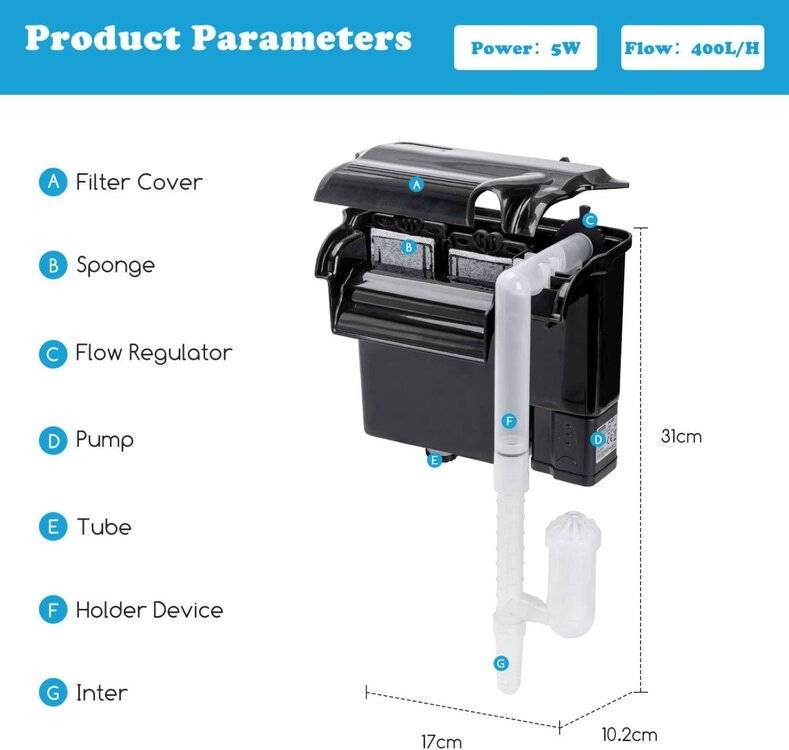 Nobleza Filterpomp aquarium hangend 400 l/h