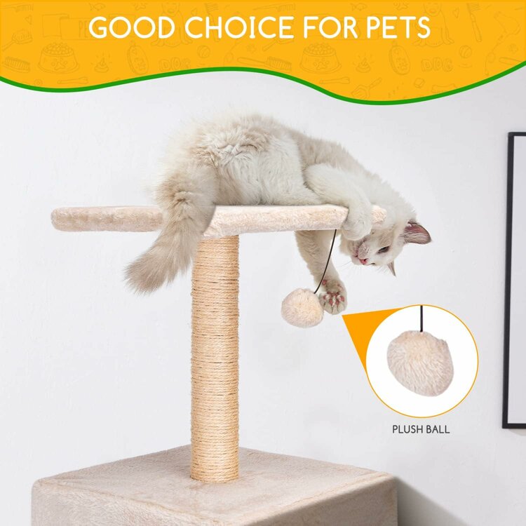 Katten krabpaal met ligplek en speelballetje