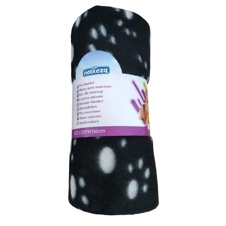 Nobleza Huisdierdeken - Fleece - Zwart met pootafdruk - Maat M - 100x120 cm