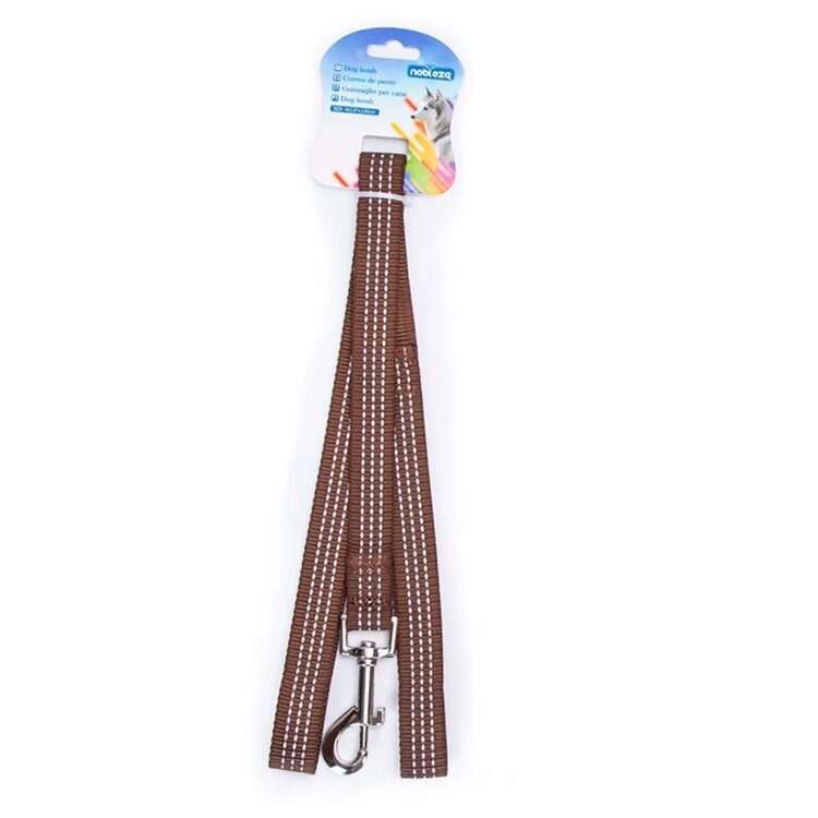 Nobleza Hondenriem - Nylon - Reflecterend - Bruin - Plat - Lengte 120 cm - Breedte 2 cm