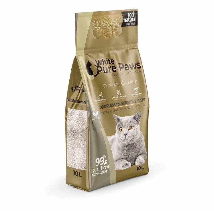 White Pure Paws Bentoniet Kattenbakvulling sensitive 10L
