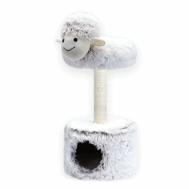 Nobleza Kattenmeubel met huisje - Wit - Fluffy schaap - 67 cm