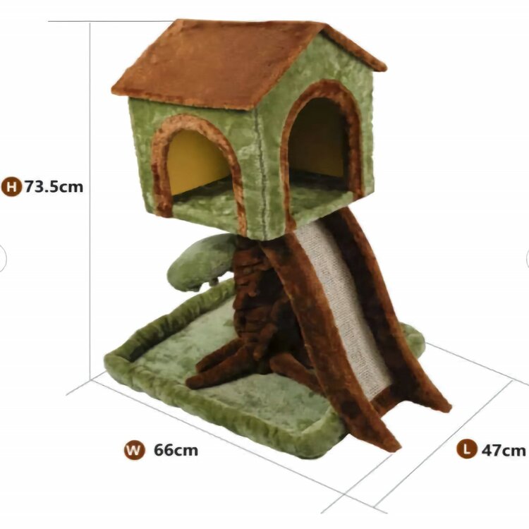 Nobleza Kattenmeubel met huisje en krabplank - Groen / bruin - 74 cm