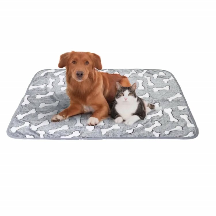 Nobleza Hondendeken - Fleece - Lichtgrijs met print - Maat L - 100x120 cm