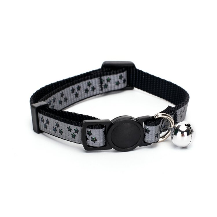 Nobleza Kattenhalsbandje met belletje - Zwart - Reflecterend - Stars