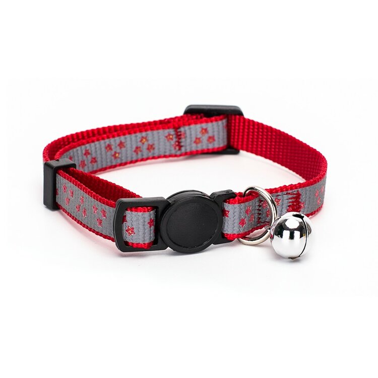 Nobleza Kattenhalsbandje met belletje - Rood - Reflecterend - Stars